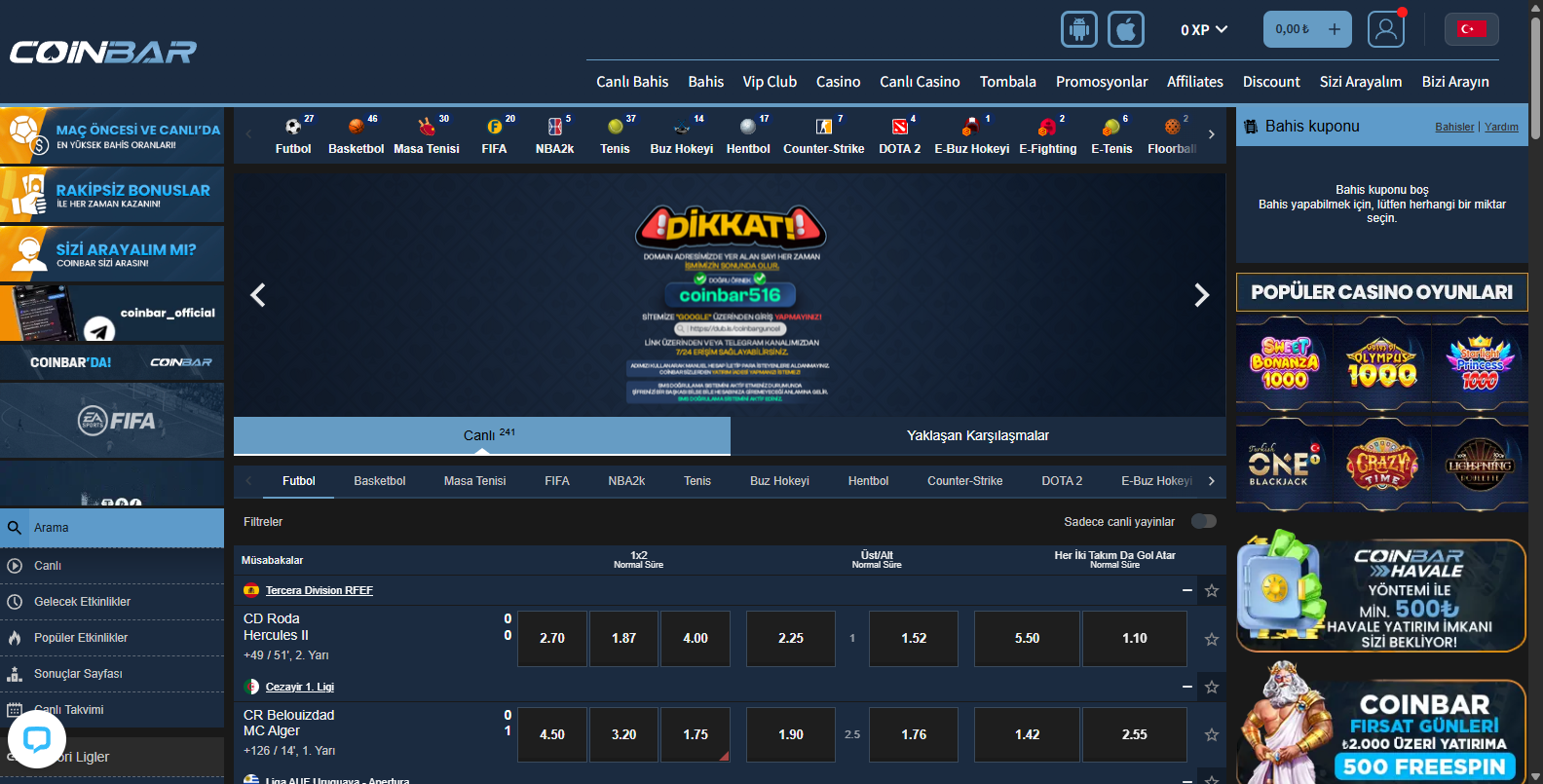 Coinbar Casino İlk Üyelik Bonusu